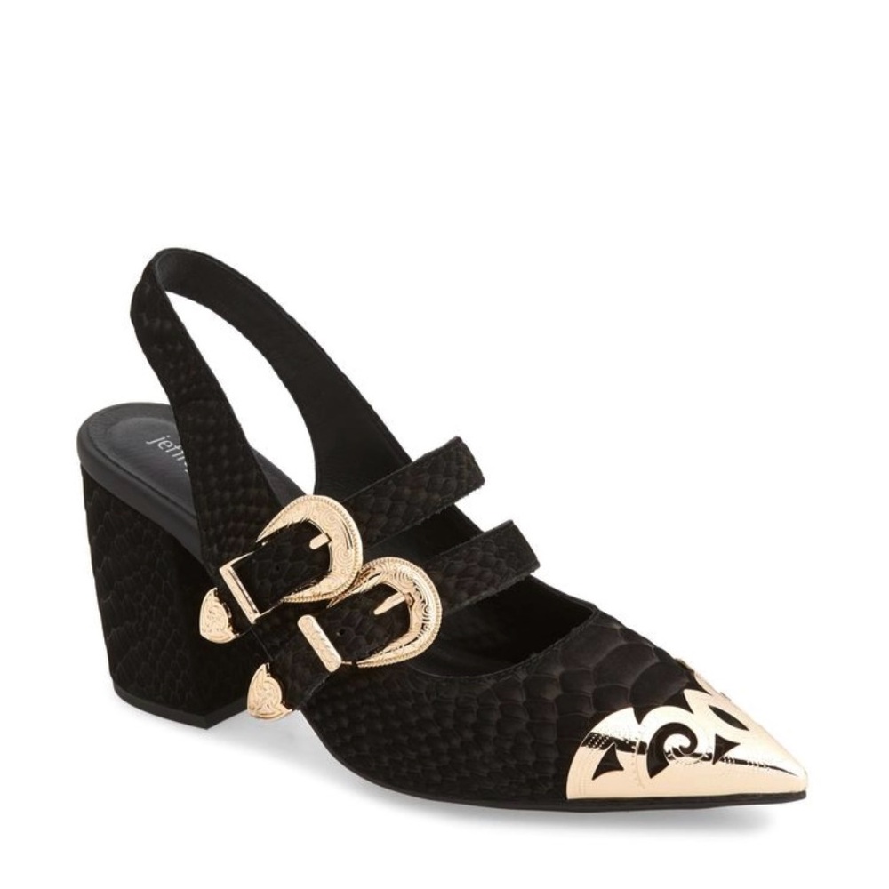 Jeffrey Campbell Black and Gold Walter Slingback Pump